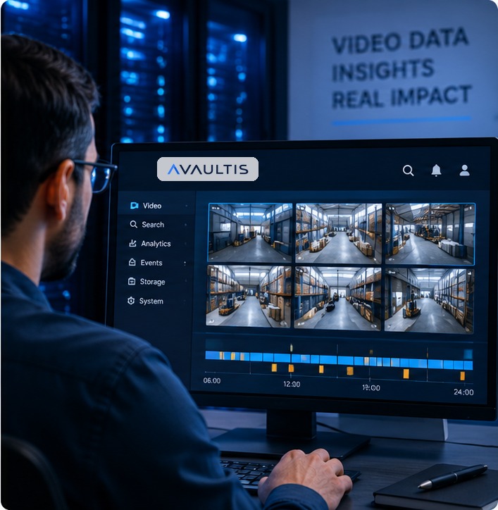 Reviewing AVAULTIS video data insights on a monitor